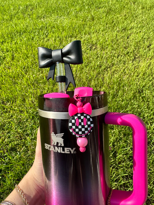 Checkered Smiley - Straw Charm