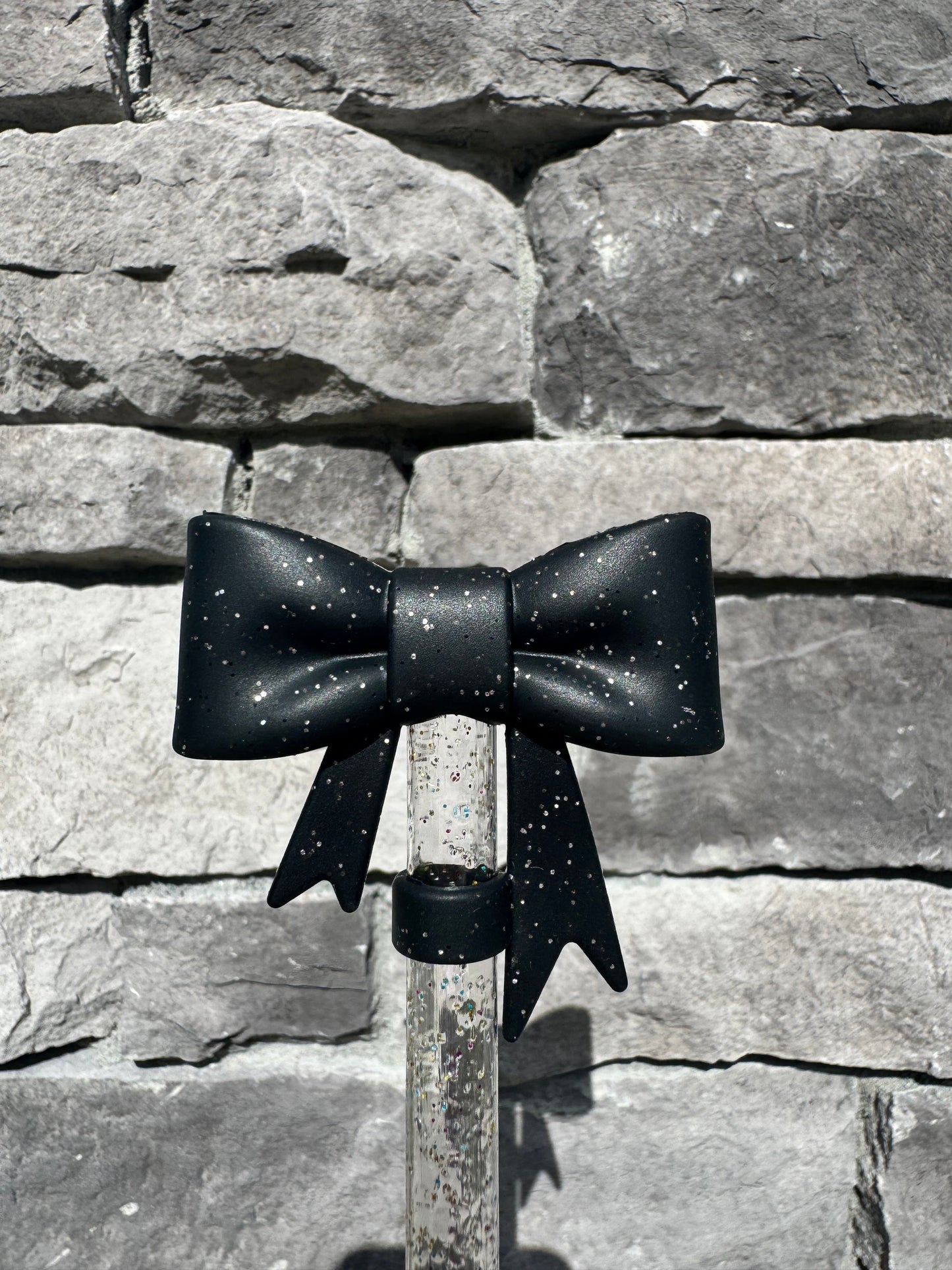 Black Glitter Large Bow - Straw Topper