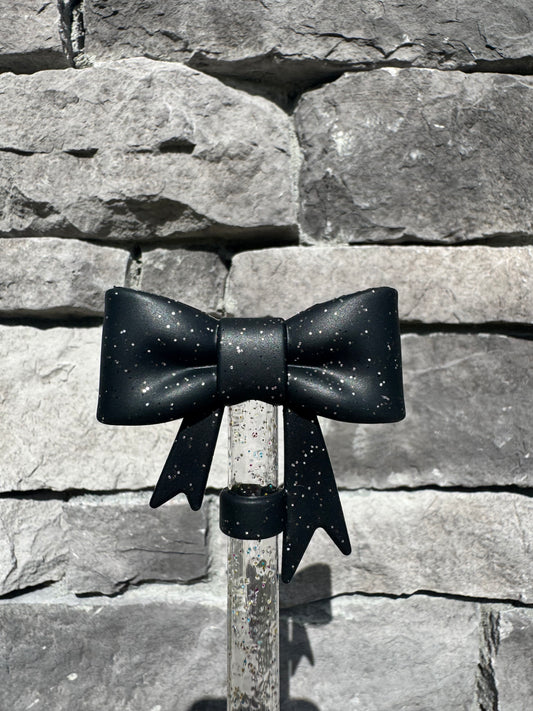 Black Glitter Large Bow - Straw Topper