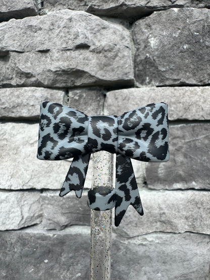 Black Cheetah Large Bow - Straw Topper