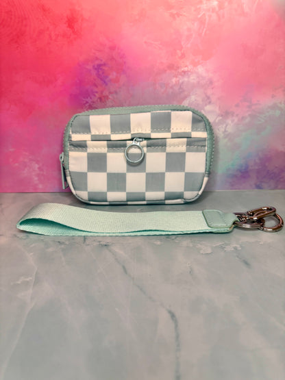 Teal Checkers - Wristlet Wallet