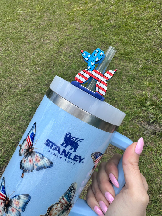Patriotic Balloon Dog Straw Buddy