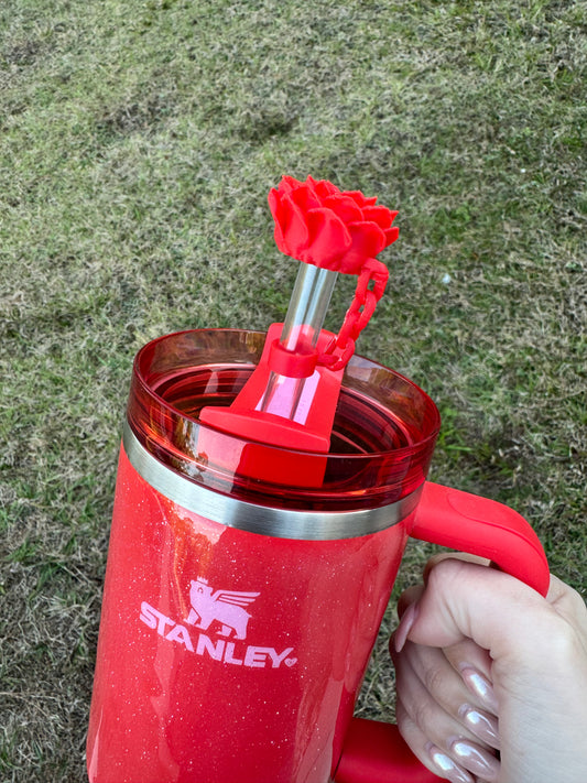 Red Peony Bloom Stanley Straw Topper - 3D Printed