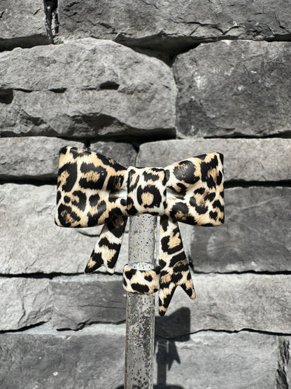Brown Cheetah Large Bow - Straw Topper