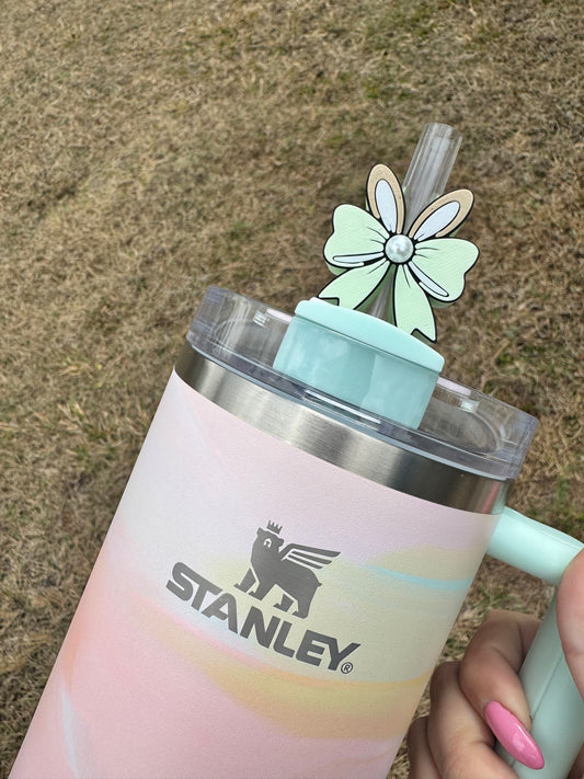 Green Easter Bunny Bow Straw Buddy