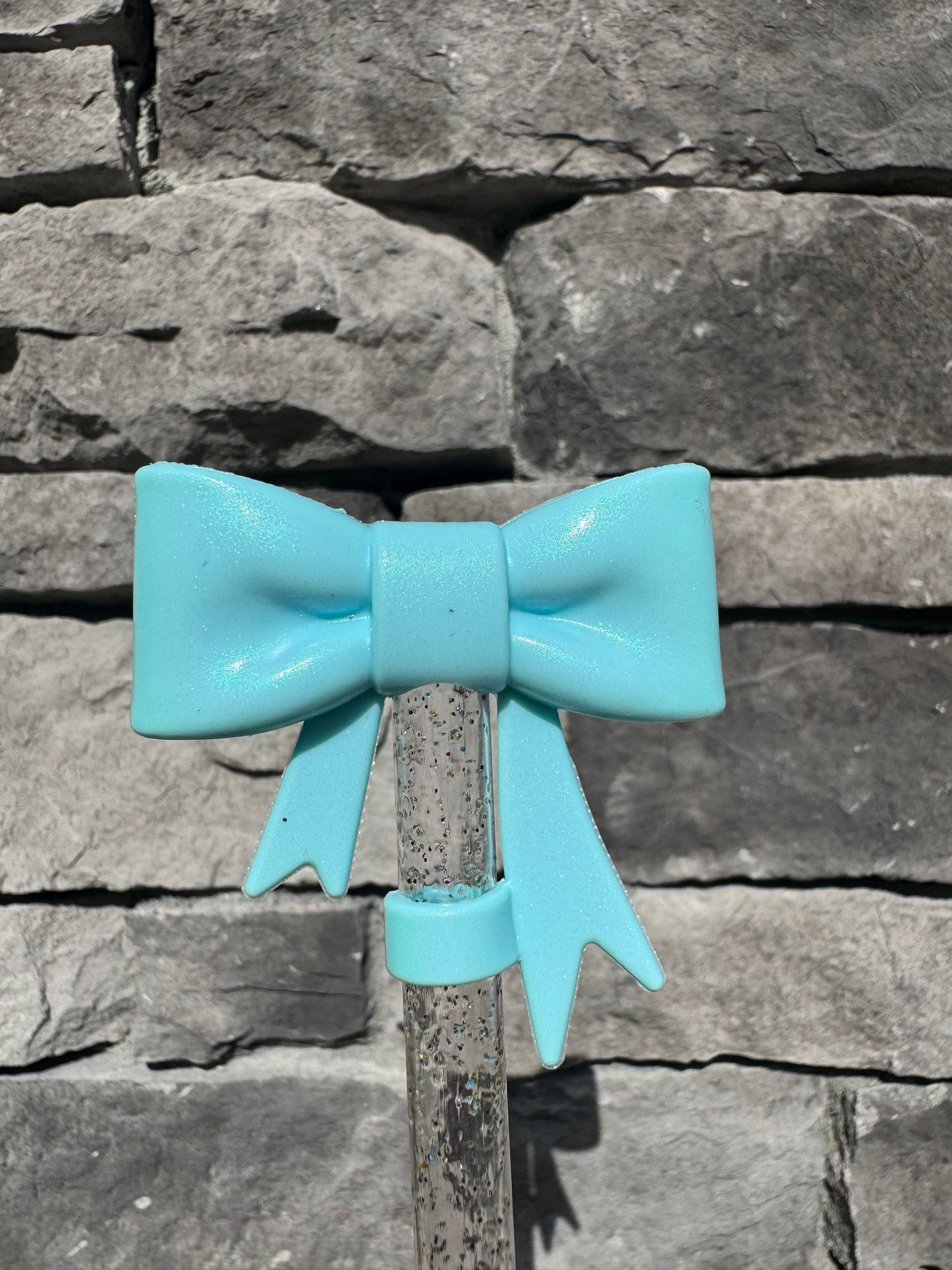 Opal Sky Blue Large Bow - Straw Topper