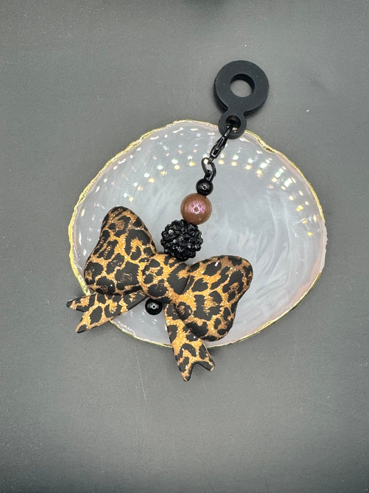 Jumbo Glitter Leopard Bow - Straw Charm