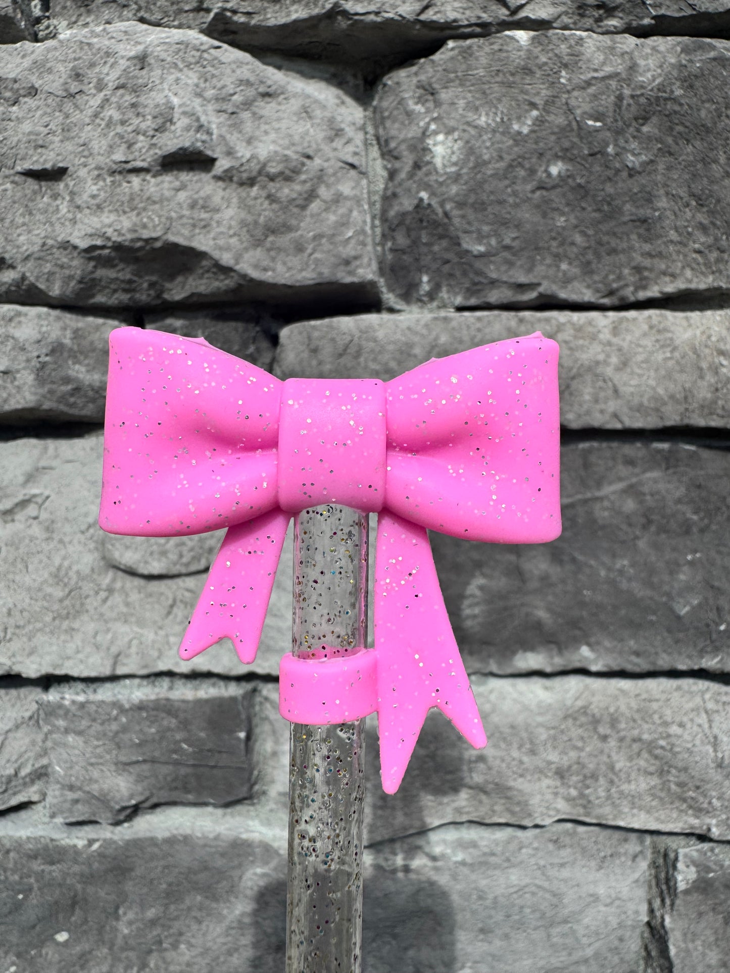 Bubblegum Glitter Large Bow - Straw Topper