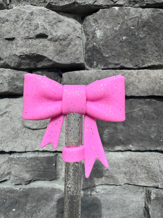 Bubblegum Glitter Large Bow - Straw Topper