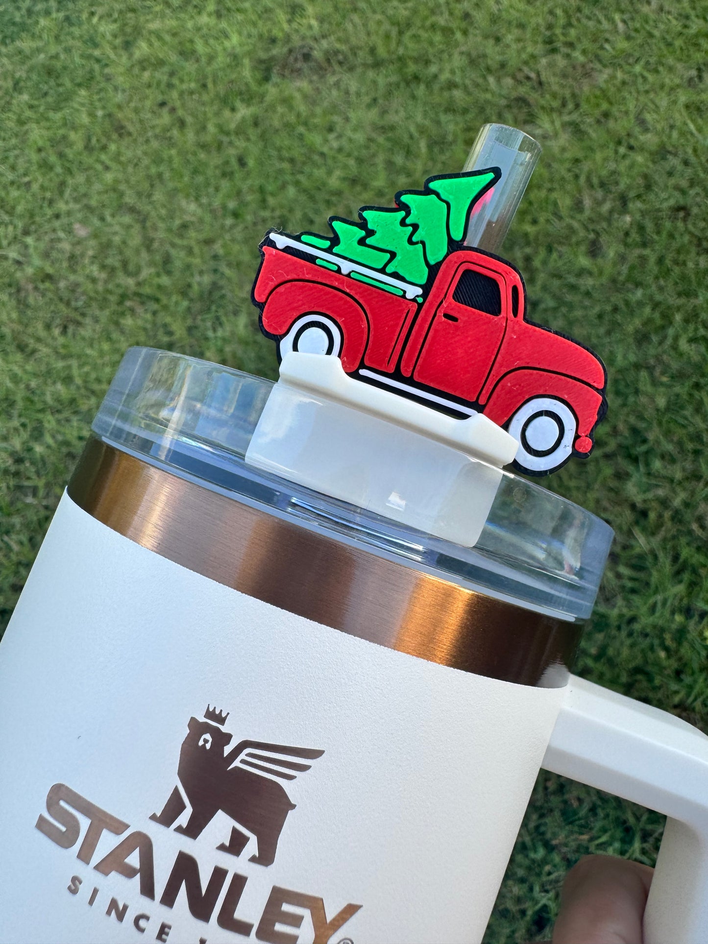 3D Printed Red Christmas Truck - Straw Buddy