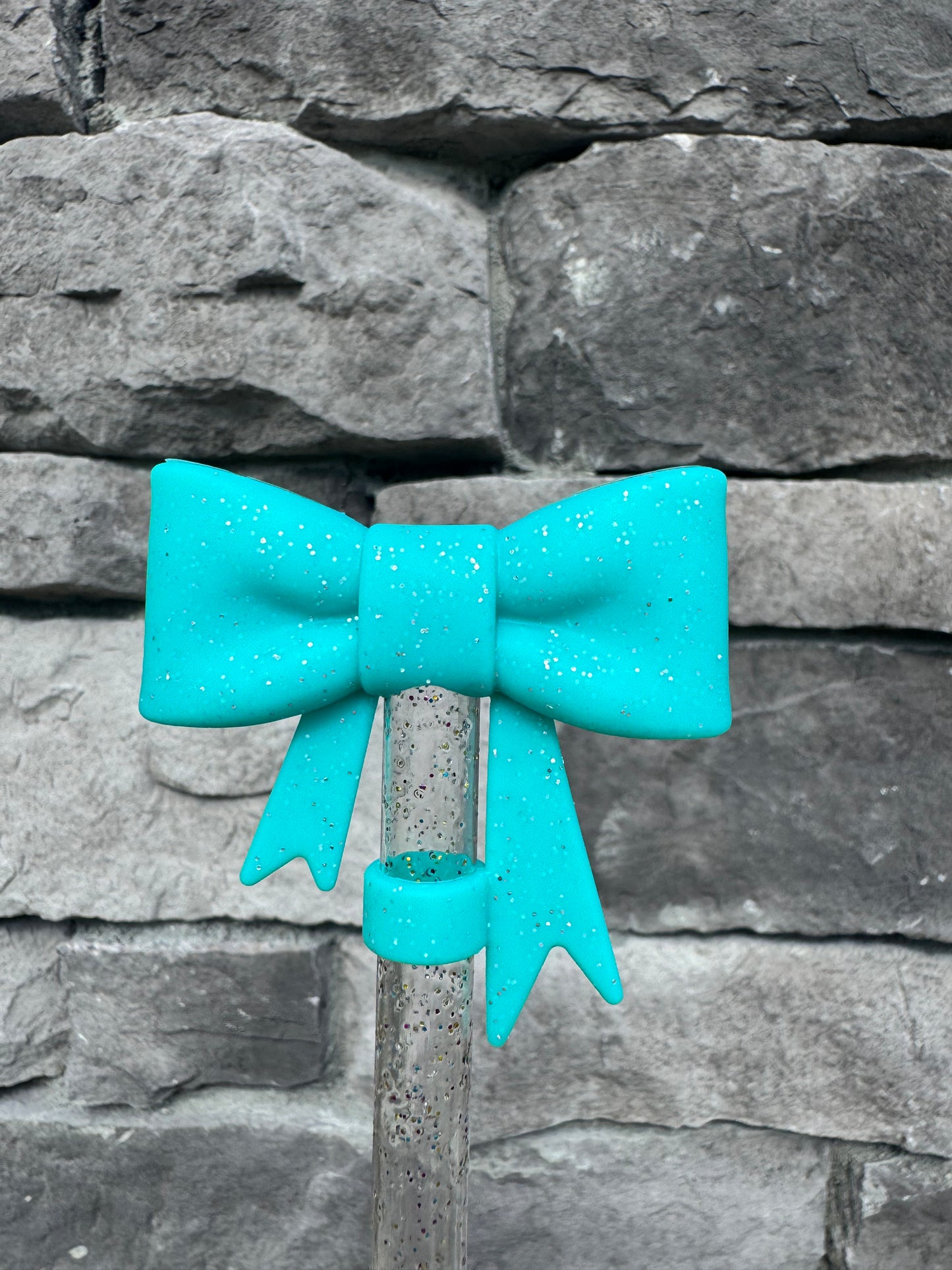 Teal Glitter Large Bow - Straw Topper