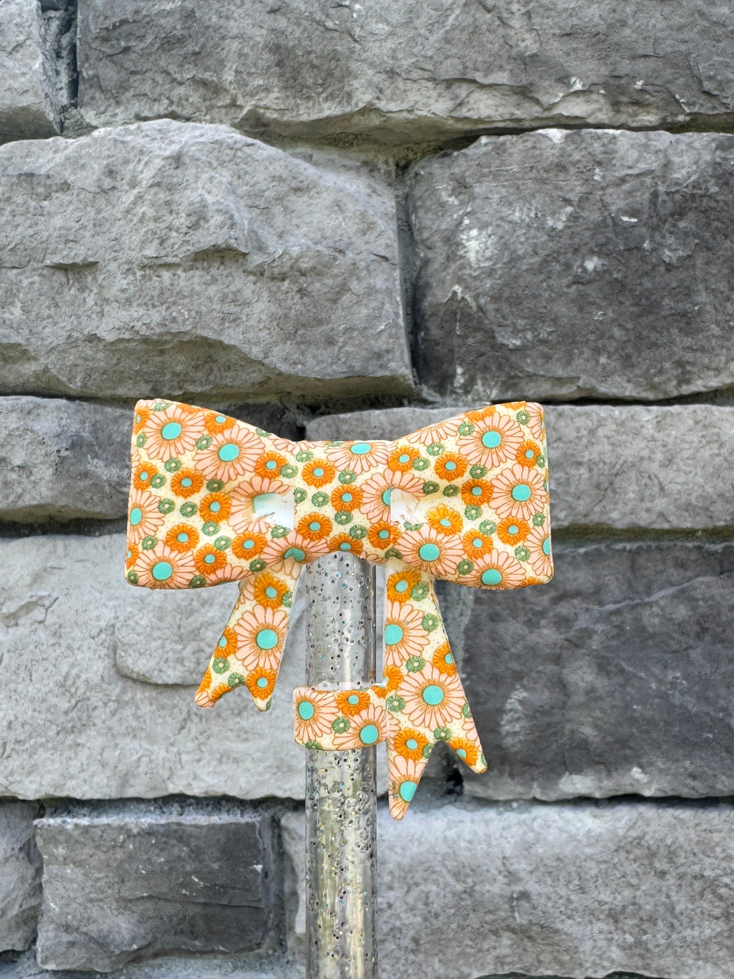 Boho Floral Large Bow - Straw Topper