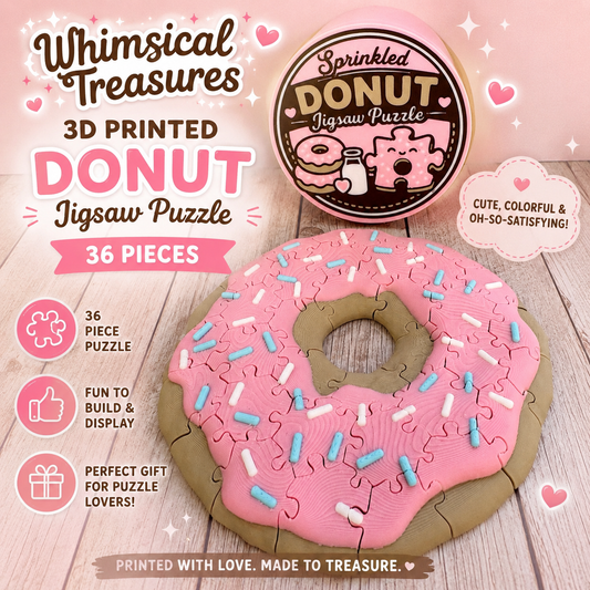 3D Printed Donut Jigsaw Puzzle with Storage Container | 36 Piece Kawaii Toy, Desk Decor, Fidget Toy