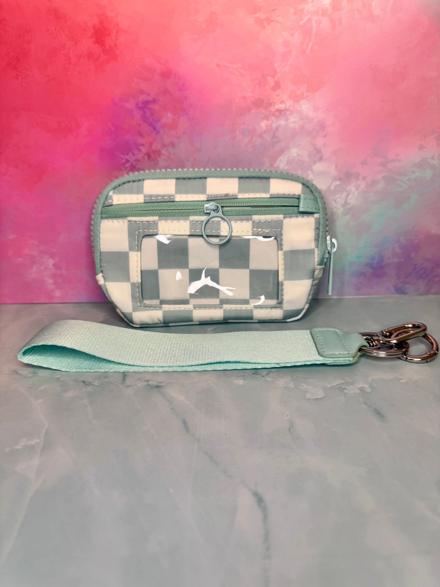 Teal Checkers - Wristlet Wallet