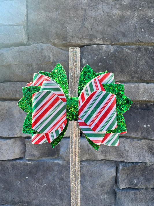 Holiday Stripes Glitter - Large Bow