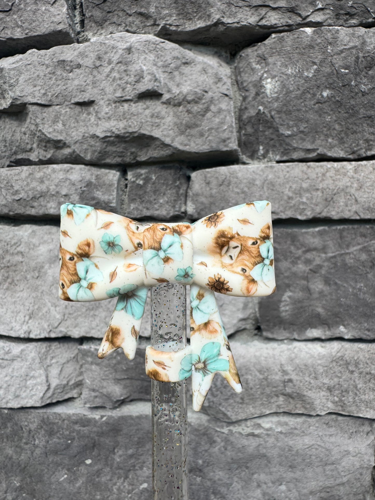 Highland Cow Large Bow - Straw Topper