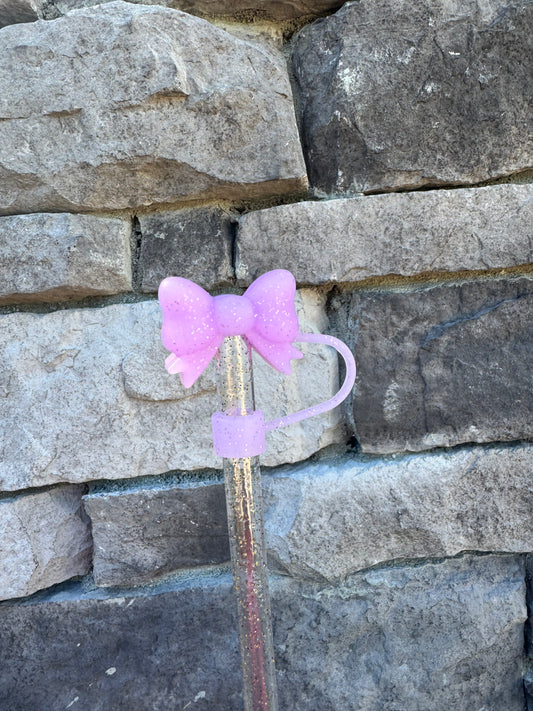 Purple Glitter 3D Bow - Straw Topper 10MM