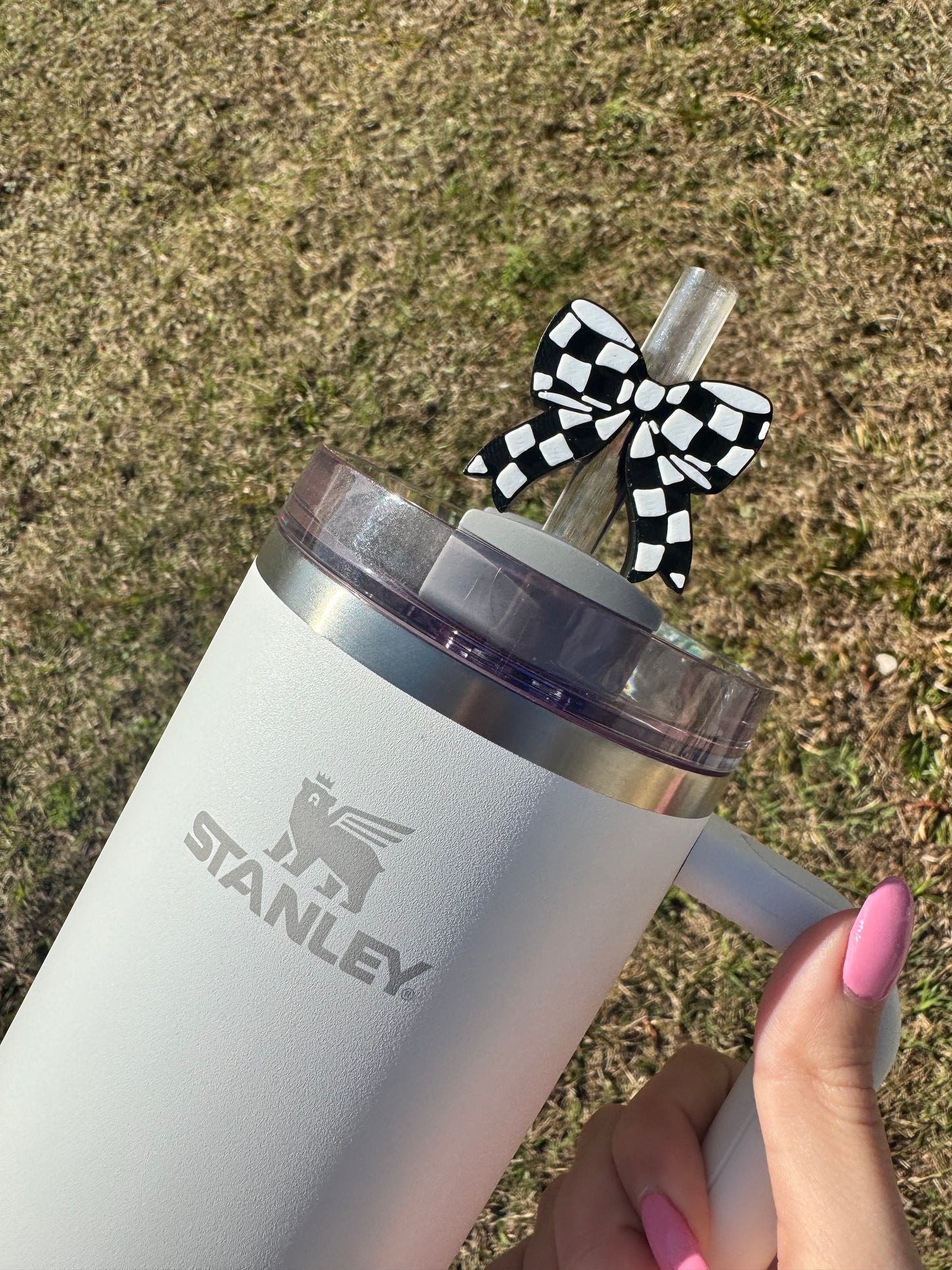 Checkered Bow Straw Buddy