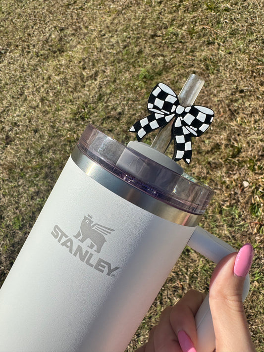 Checkered Bow Straw Buddy