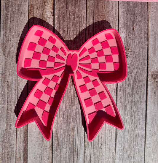 Pink Checkered Bow Tray