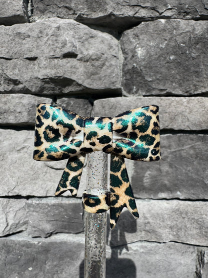 Brown Cheetah Large Bow - Straw Topper