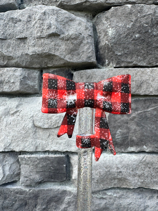 Buffalo Plaid Large Bow - Straw Topper