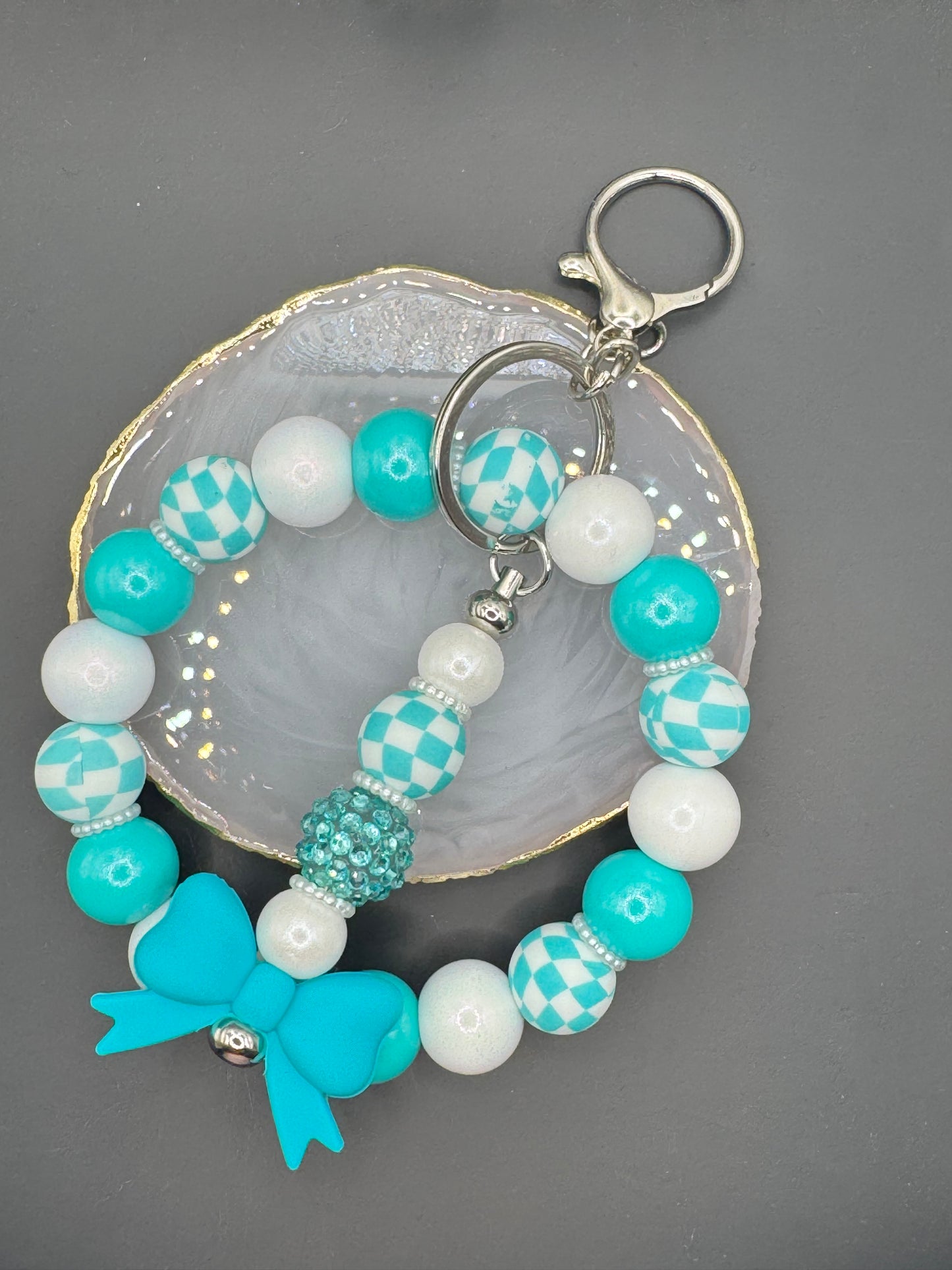 Turquoise Checkers - Wristlet & Keychain
