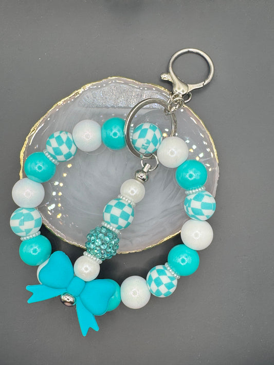 Turquoise Checkers - Wristlet & Keychain