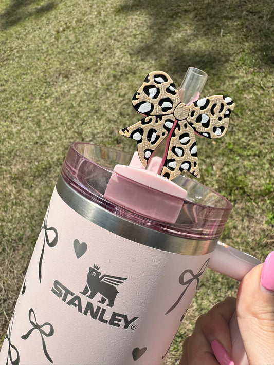 Leopard Bow Straw Buddy