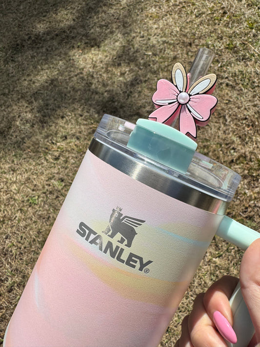 Pink Easter Bunny Bow Straw Buddy