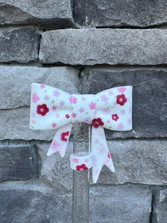 Floral Large Bow - Straw Topper