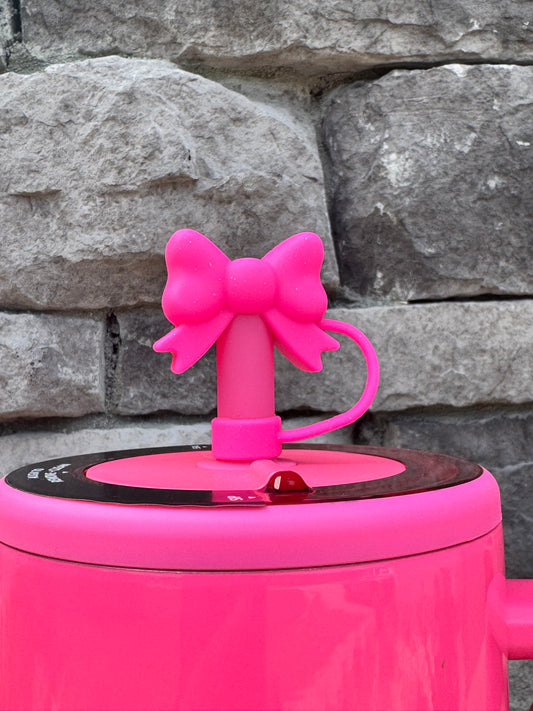 Hot Pink 3D Bow - Straw Topper 12MM