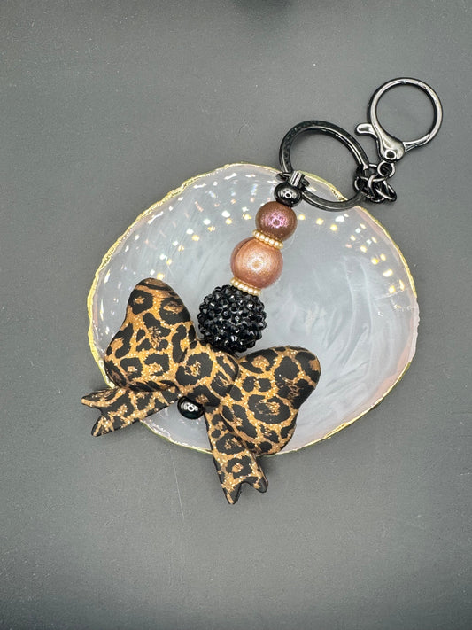 Jumbo Glitter Leopard Bow - Keychain