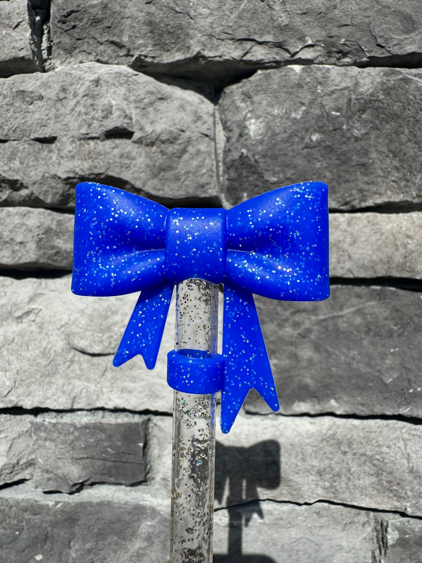 Sapphire Glitter Large Bow - Straw Topper