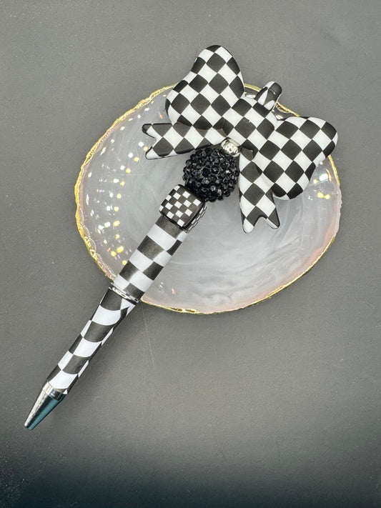Checkered Jumbo Bow Pen