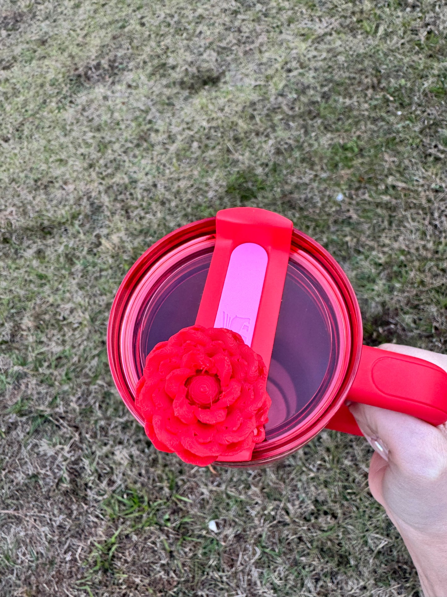Red Peony Bloom Stanley Straw Topper - 3D Printed