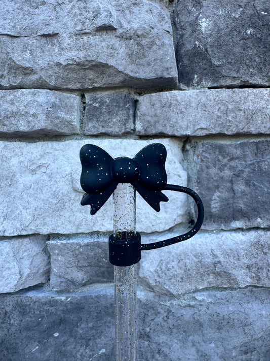 Black Glitter 3D Bow - Straw Topper 10MM