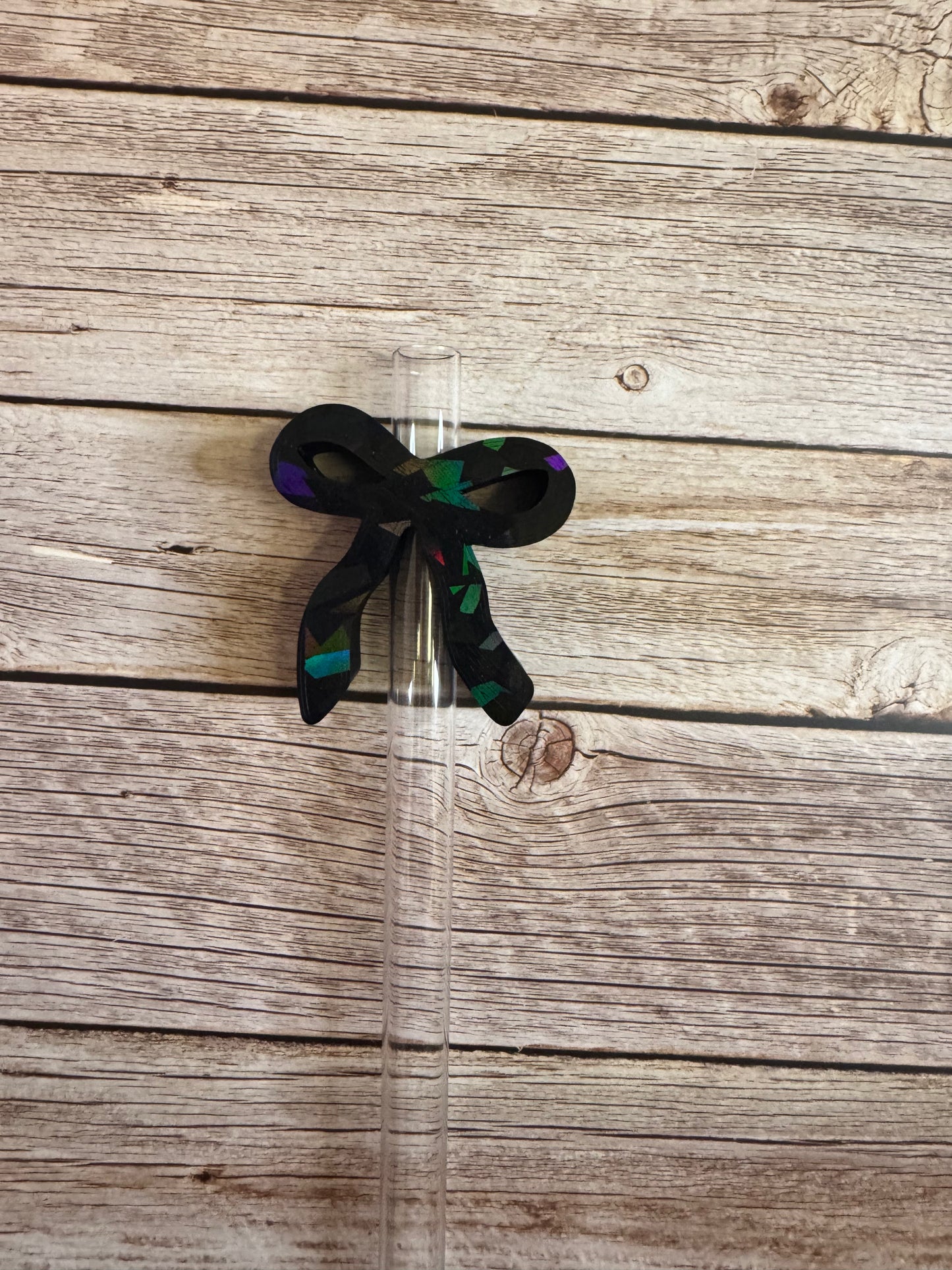 3D Printed Black Iridescent Bow - Straw Buddy