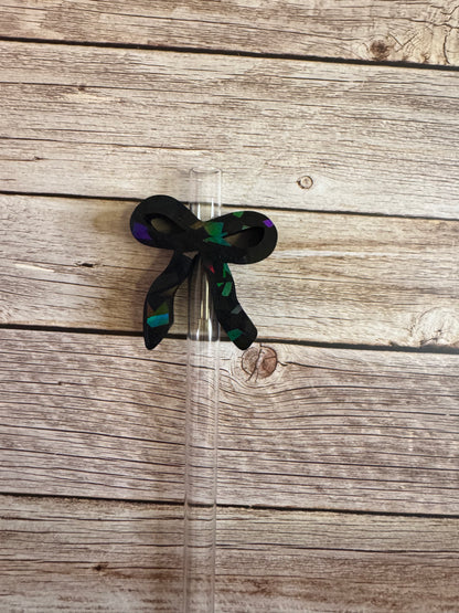 3D Printed Black Iridescent Bow - Straw Buddy
