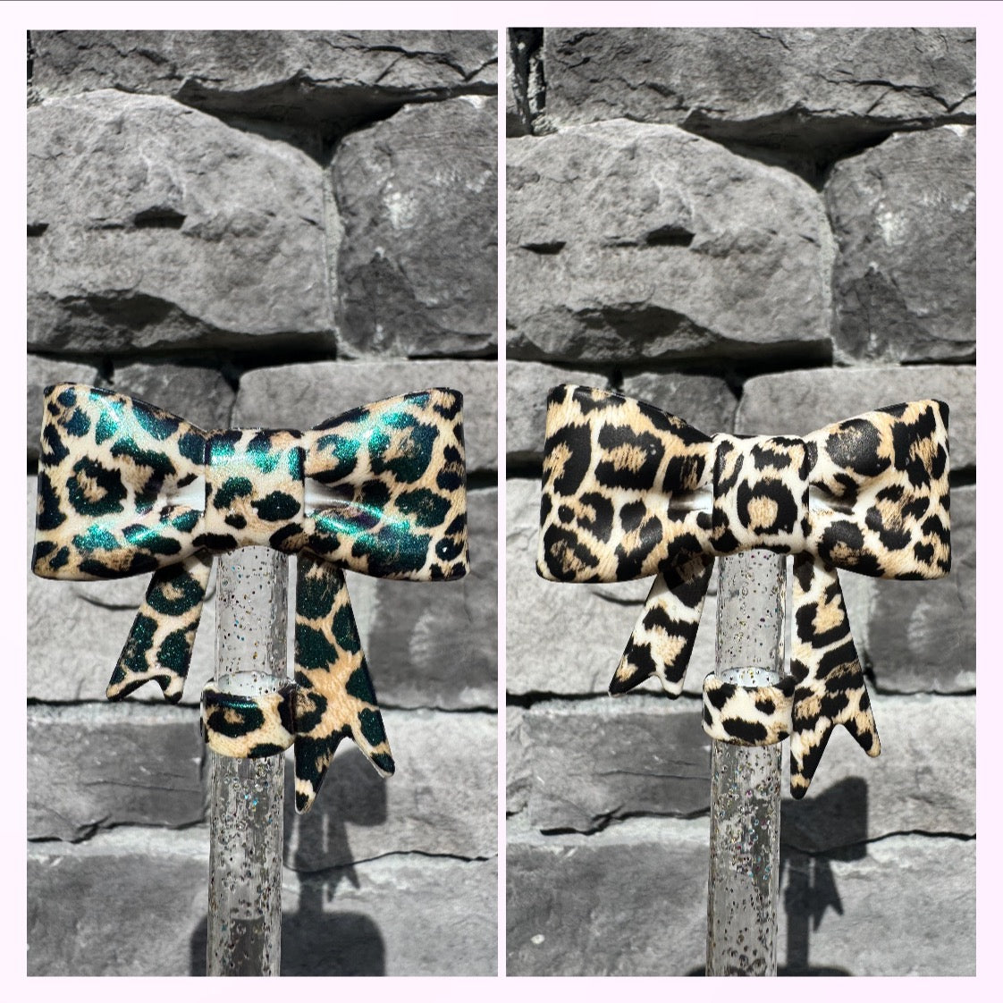 Brown Cheetah Large Bow - Straw Topper