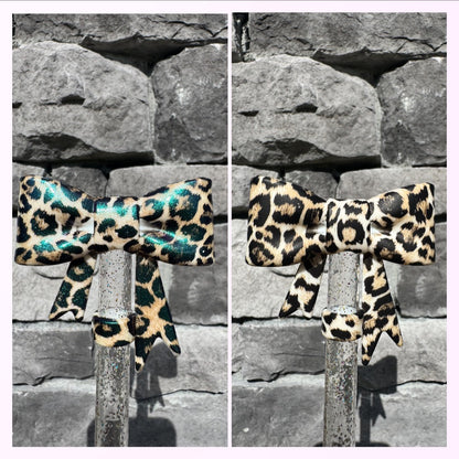Brown Cheetah Large Bow - Straw Topper
