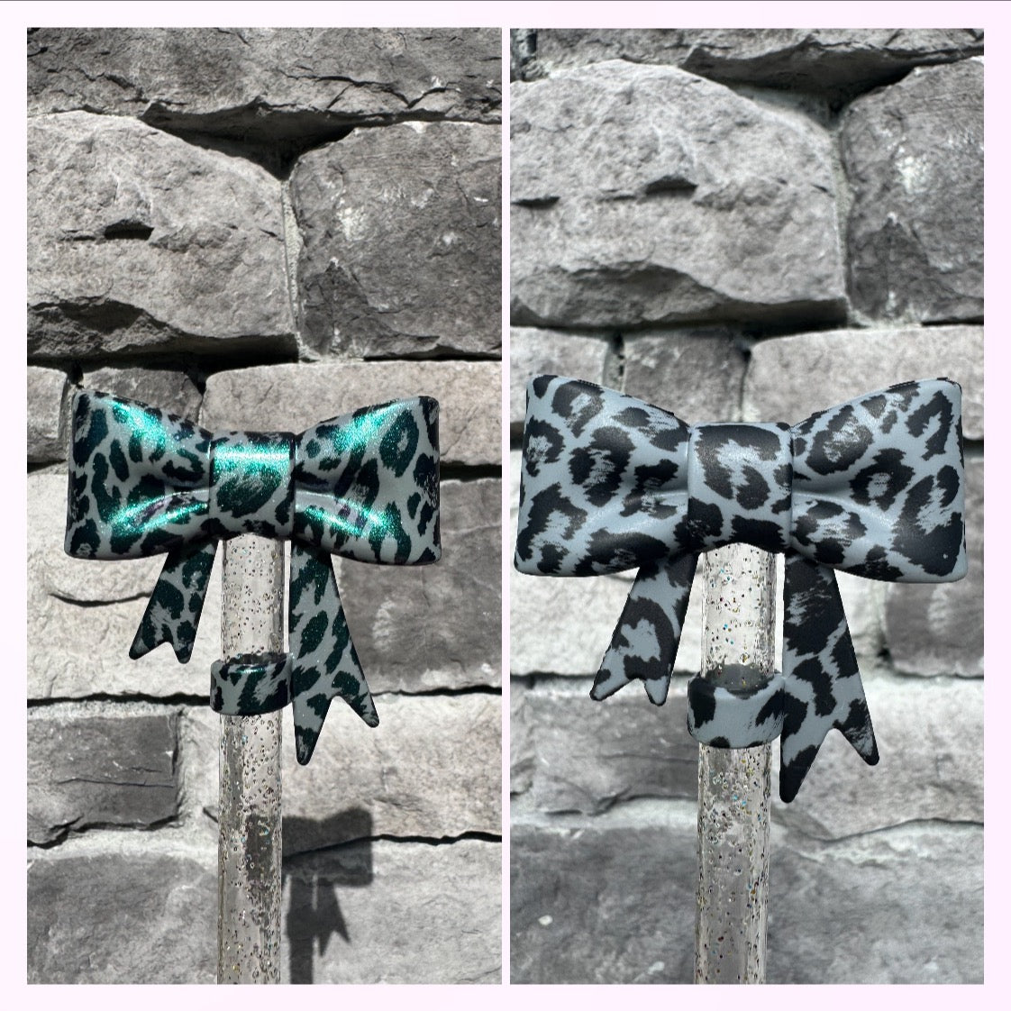 Black Cheetah Large Bow - Straw Topper