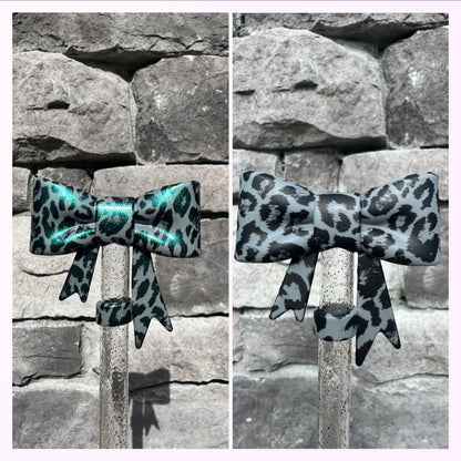 Black Cheetah Large Bow - Straw Topper