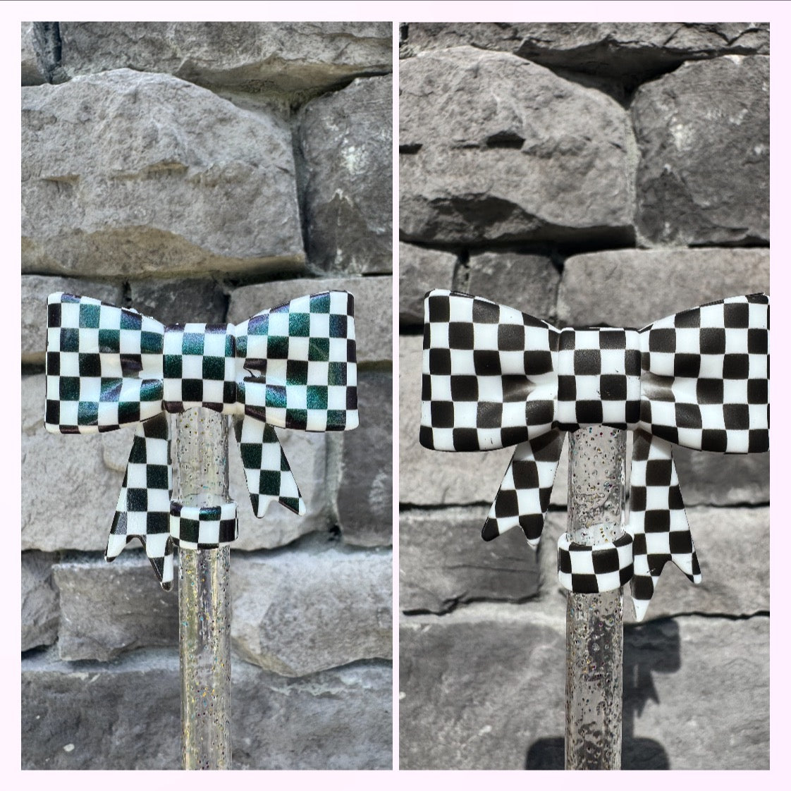 Black & White Checkered Large Bow - Straw Topper