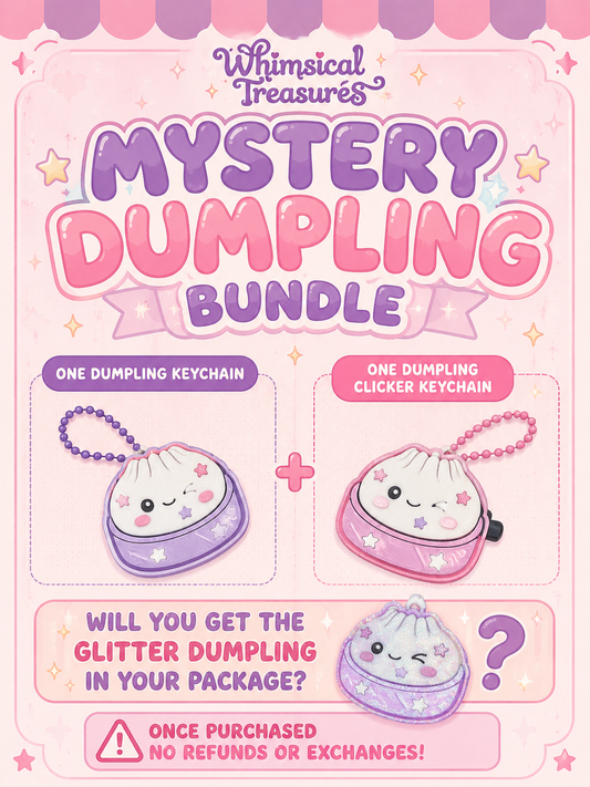Mystery Dumpling Bundle | Dumpling Keychain & Clicker Keychain Mystery Pack | Kawaii 3D Printed Bag Charm | Surprise Glitter Dumpling