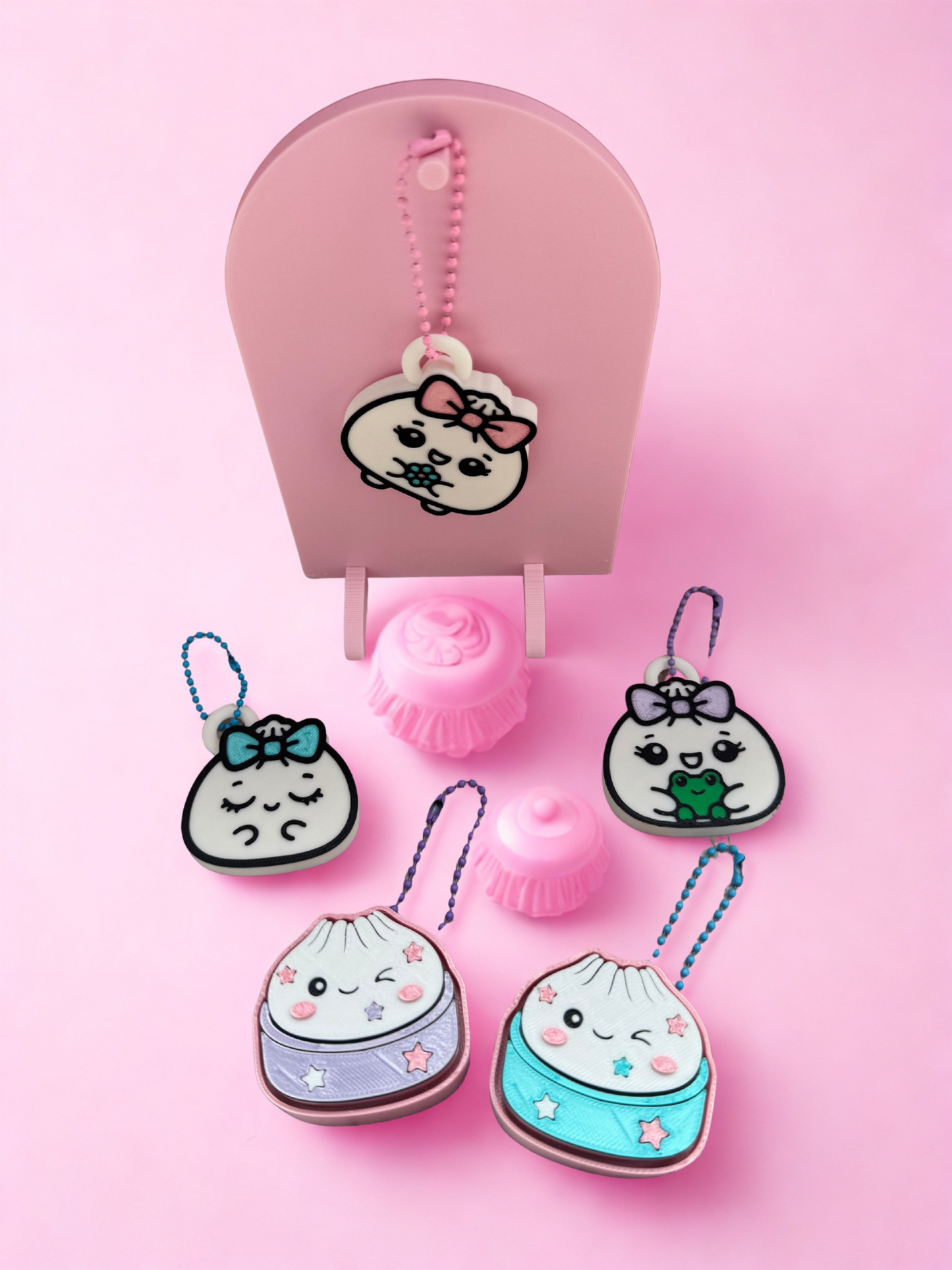 Mystery Dumpling Bundle | Dumpling Keychain & Clicker Keychain Mystery Pack | Kawaii 3D Printed Bag Charm | Surprise Glitter Dumpling