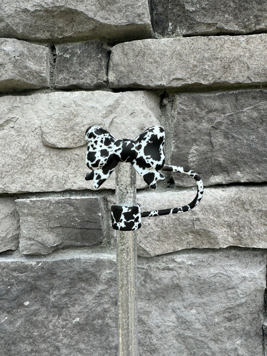 Black & White Cowhide 3D Bow - Straw Topper 10MM