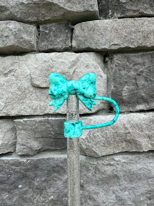 Turquoise Crackle 3D Bow - Straw Topper 10MM
