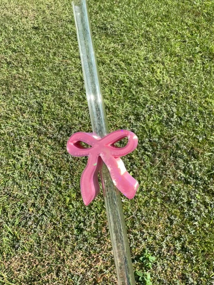 3D Printed Pink Iridescent Bow - Straw Buddy